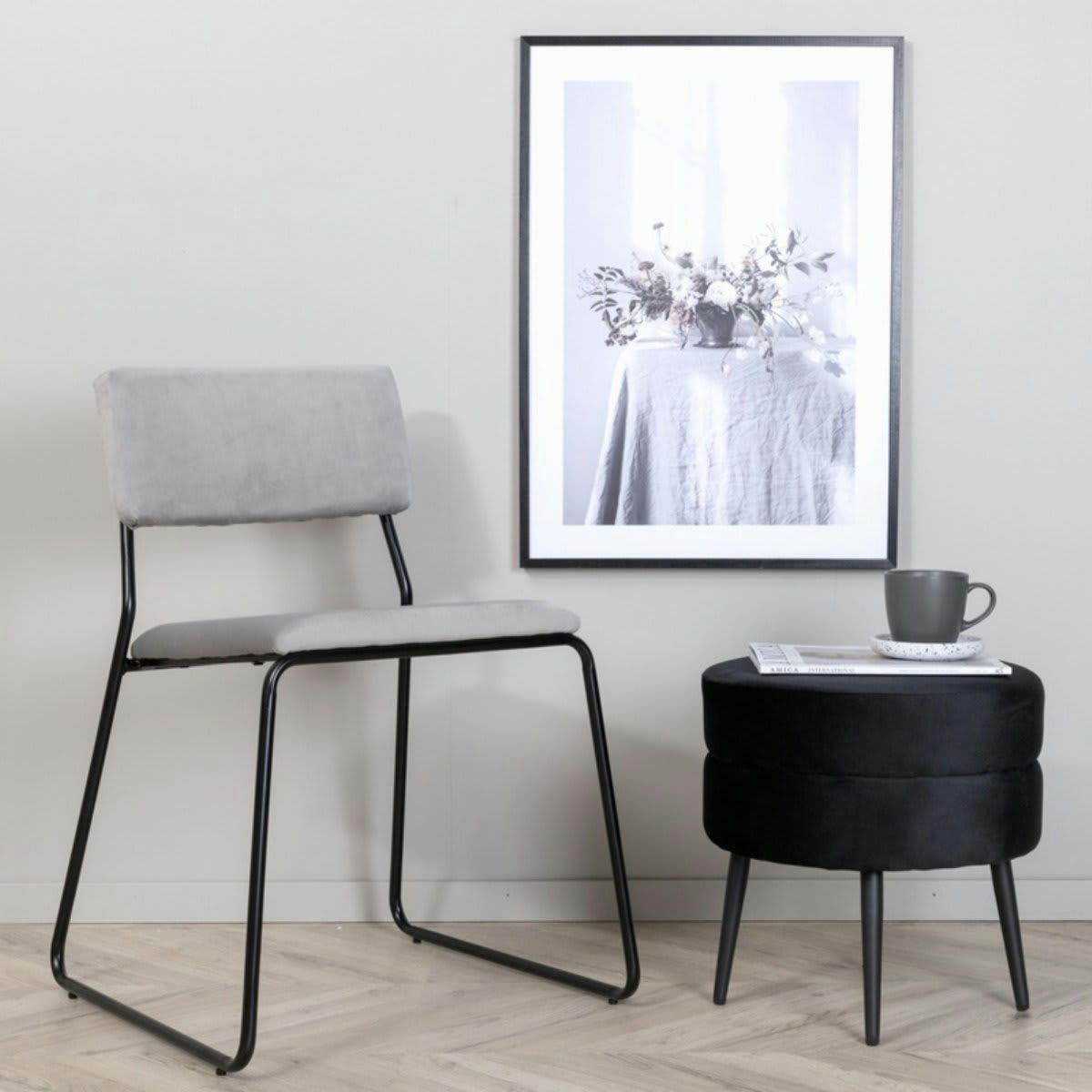 PIZAKA - Lot de 2 chaises modernes en velours gris clair