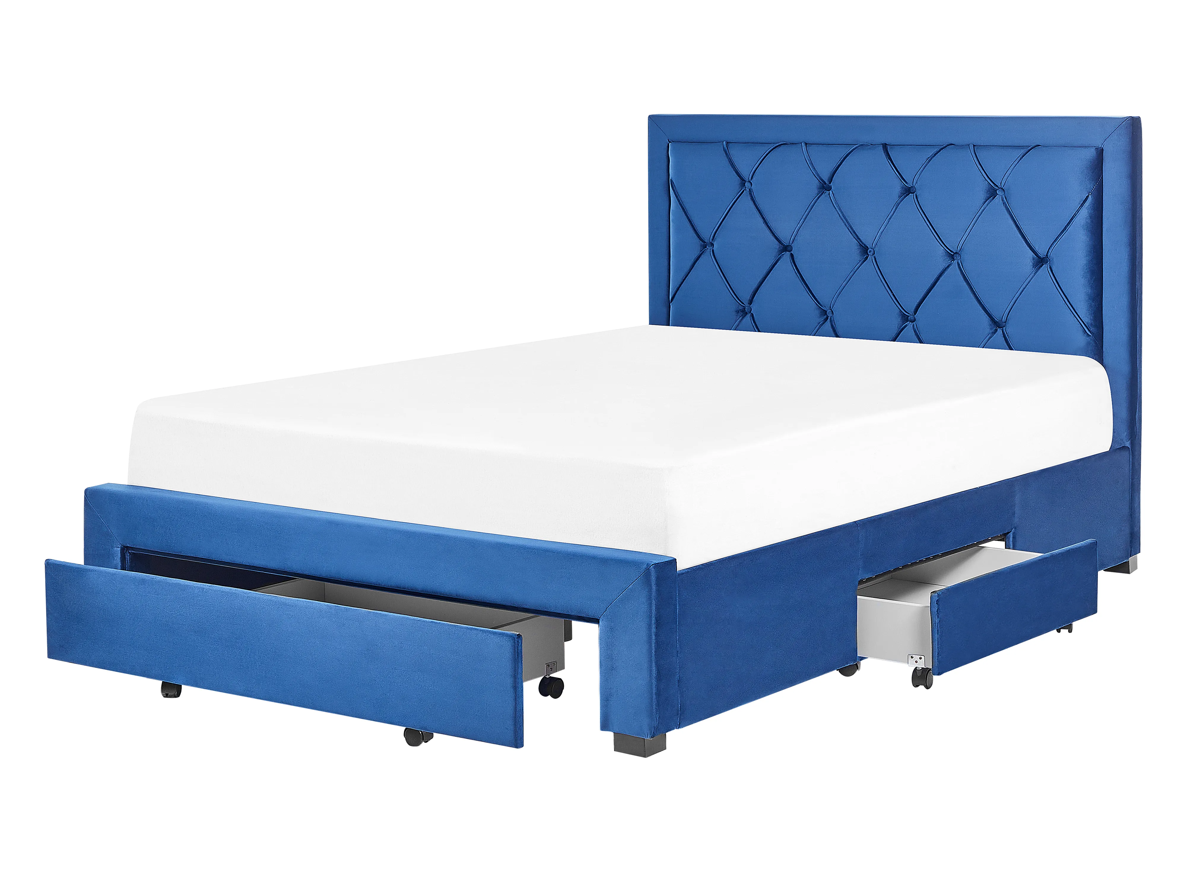 Bed with Storage Drawers Velvet LIEVIN 140 x 200 cm (EU Double) Navy Blue