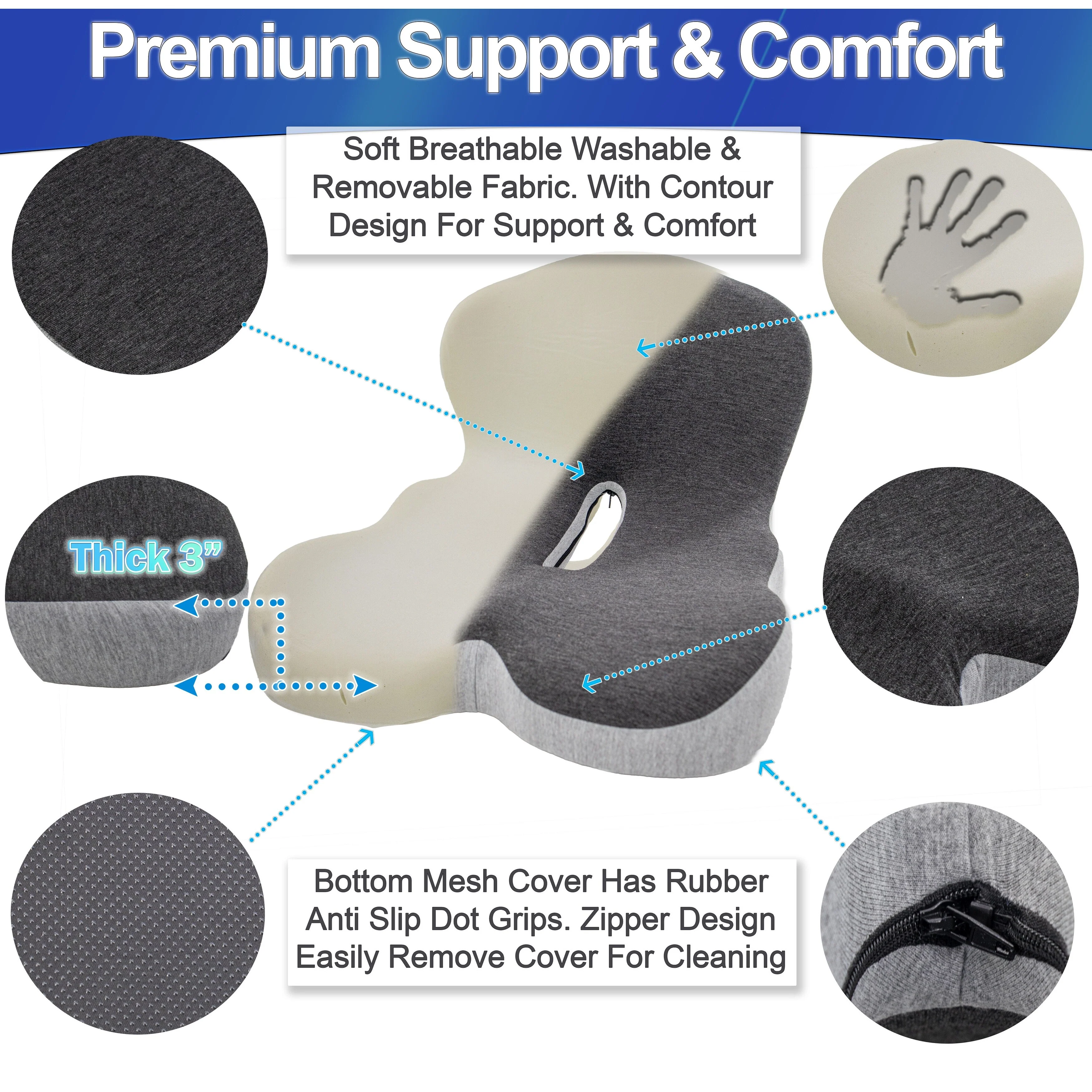 Ergonomic Memory Foam Seat Cushion with Lumbar and Back Support – Coccyx and Tailbone Pain Relief