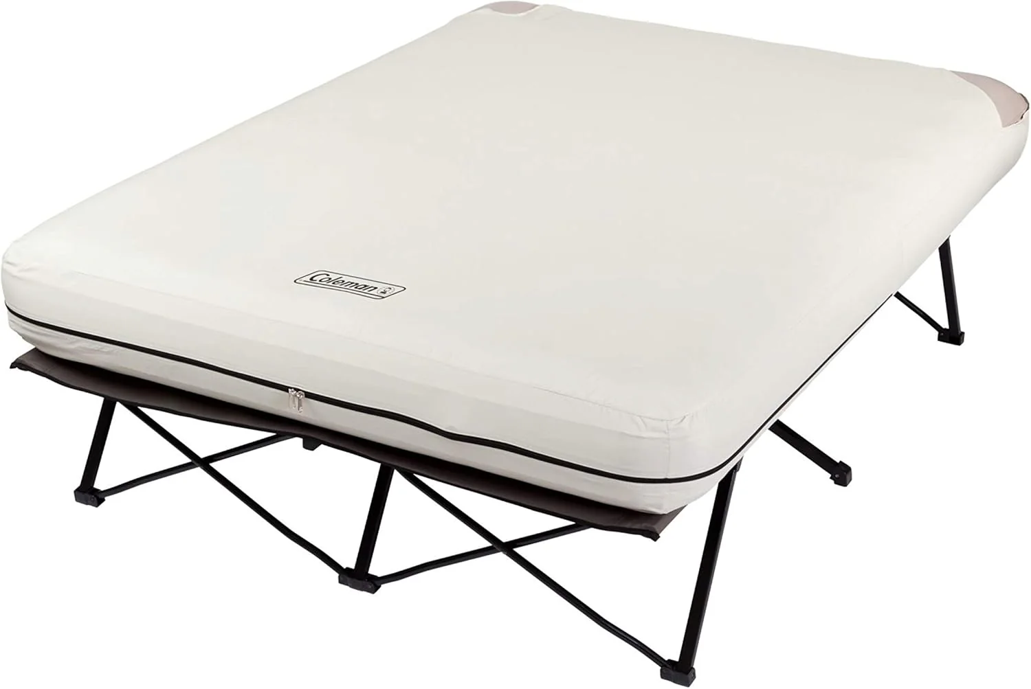 Camping bed, inflatable mattress and air pump set | Foldable camping bed and inflatable bed, equipped with side table and battery-powered air pump(Queen/Airbed Cot)