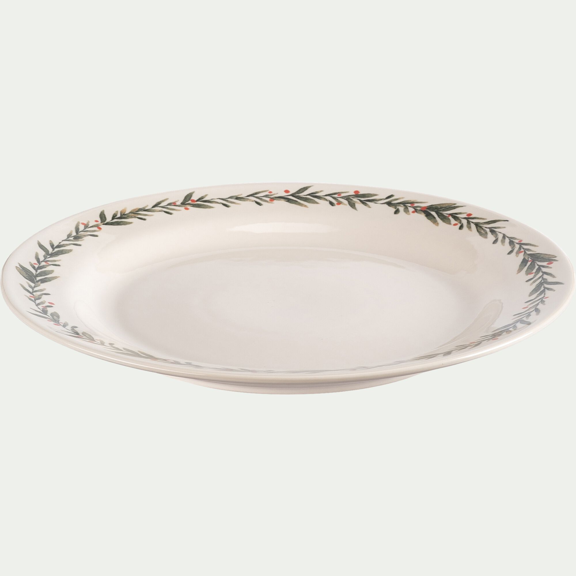 HOUX - Assiette plate avec motif houx en grès D28cm - blanc