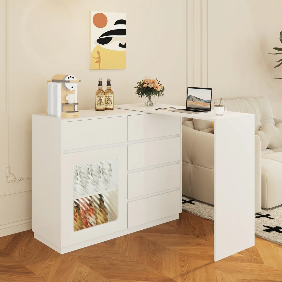 Merax Extendable Bar Table Cabinet with LED