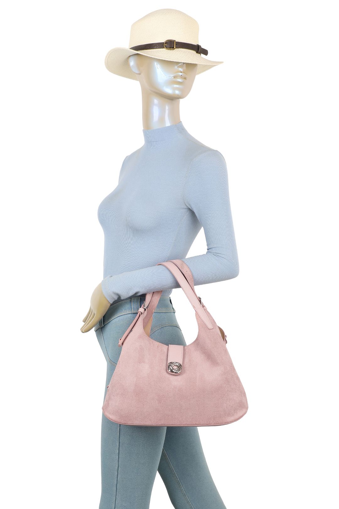 Fontanella Fashion Caly Suede Tri-Compartments Top Handbag Hobo Bag with Detachable Strap