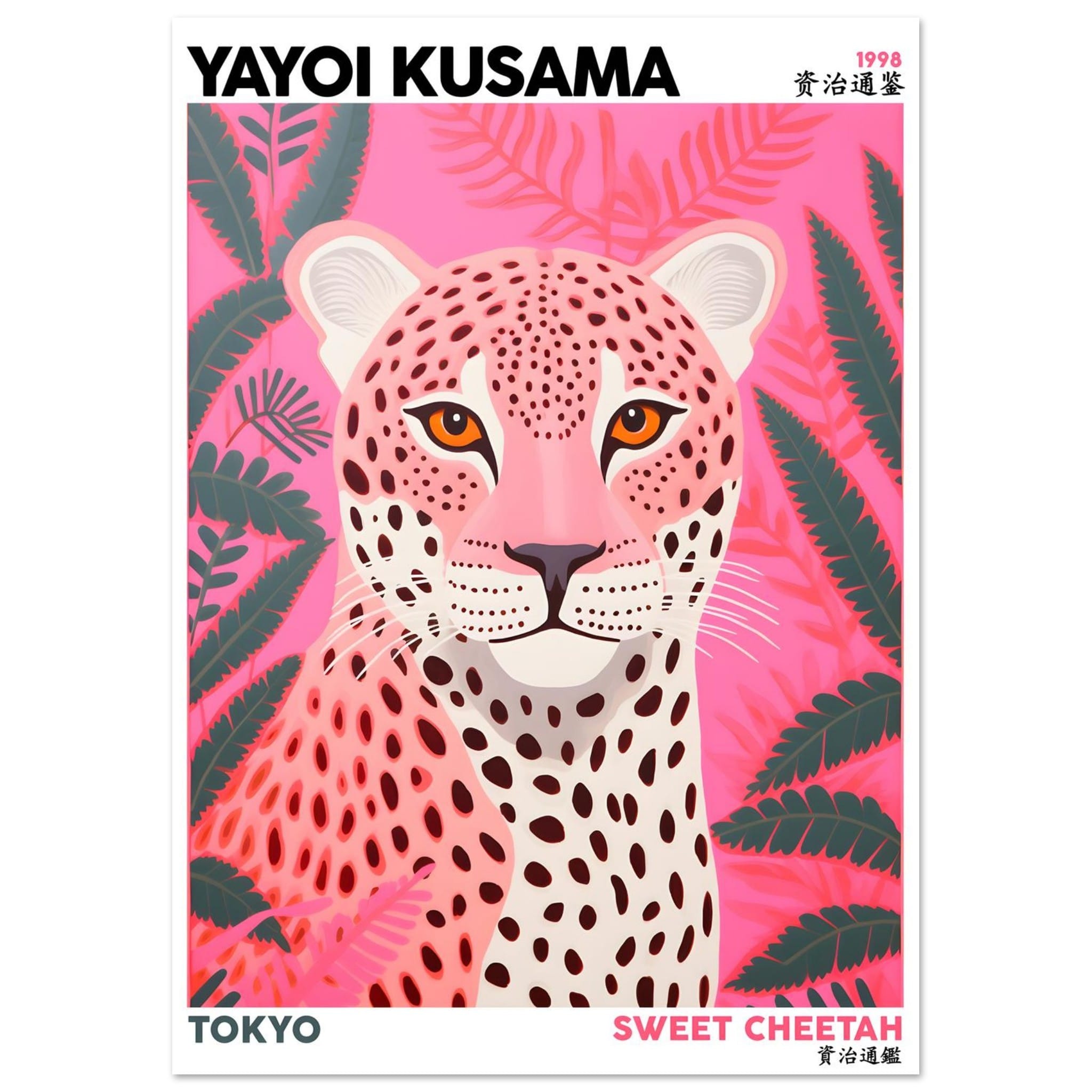 Artfulprints Poster Yayoi Kusama - Sweet cheetah  - A4 21x29.7 cm - Roze