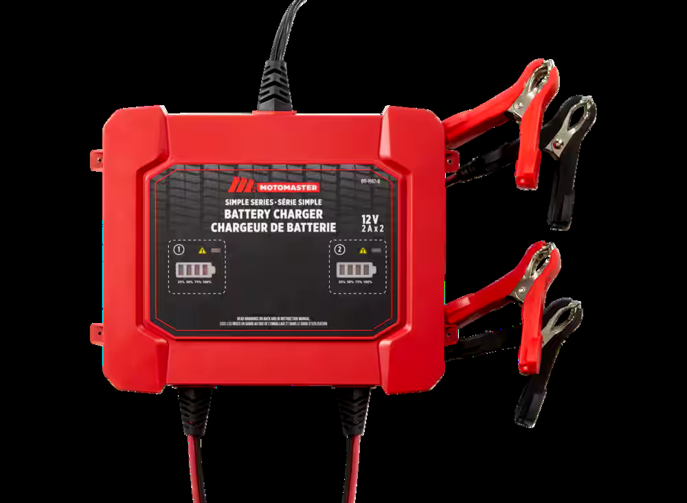 MotoMaster Simple Series 2-Bank Smart Battery Charger/Maintainer, 2x2-Amp, 12V