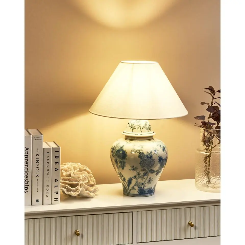 SORRAIA - Tafellamp - Wit/Blauw - Porselein/Linnen