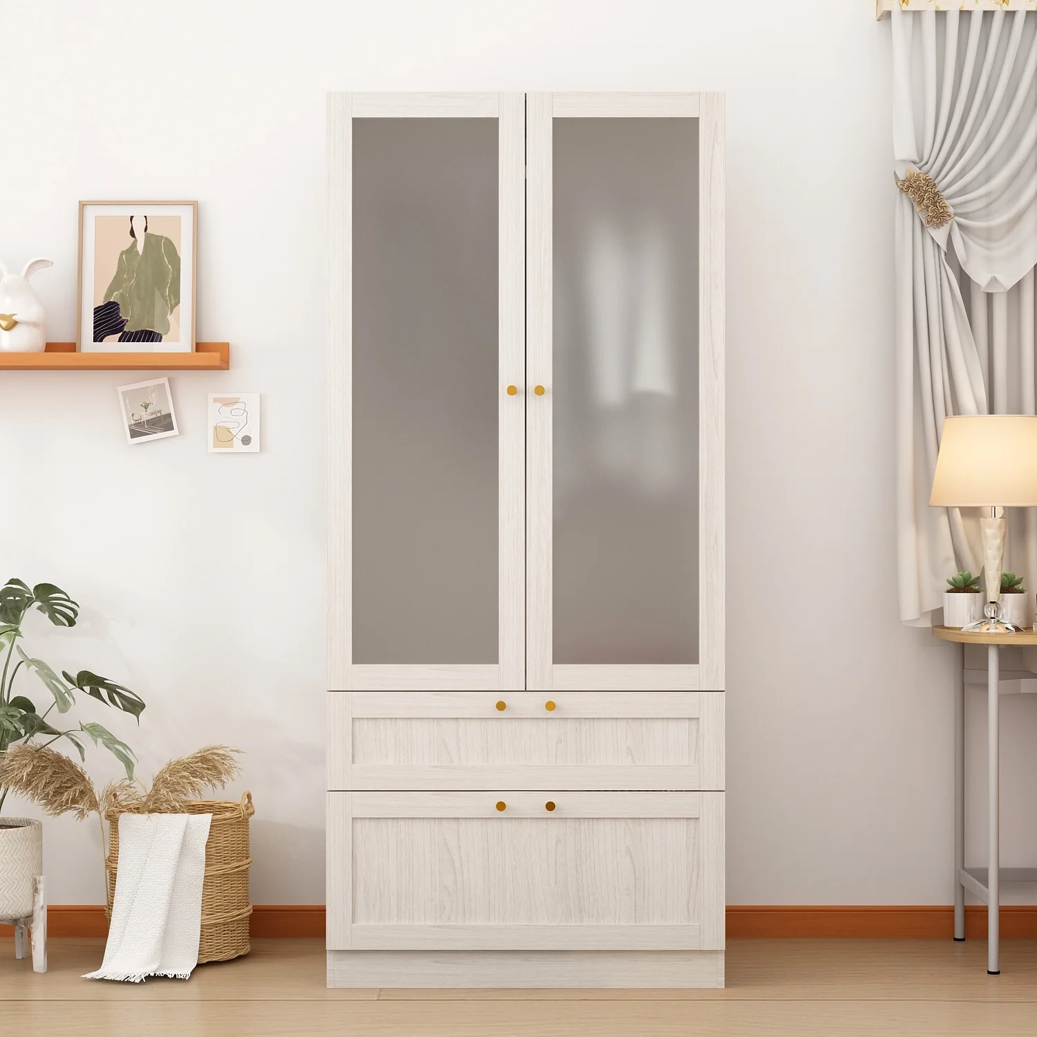 Combo Large Frosted Glass Closet: Versatile Wardrobe Options Armoires