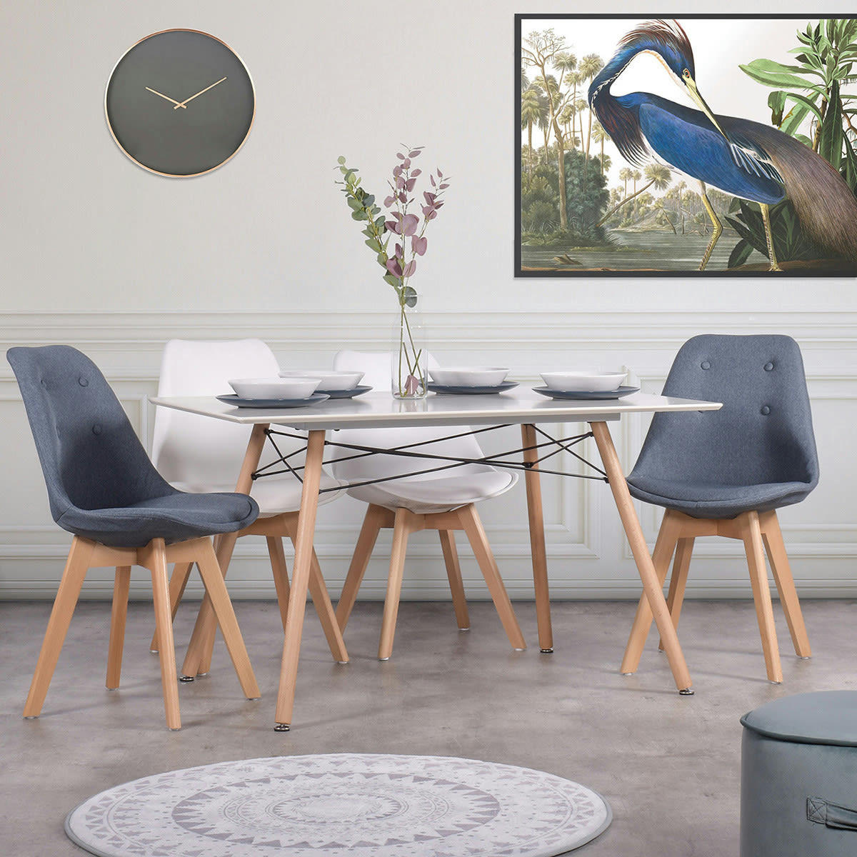 - Table à manger blanc rectangulaire scandinave pied en bois 110*70cm