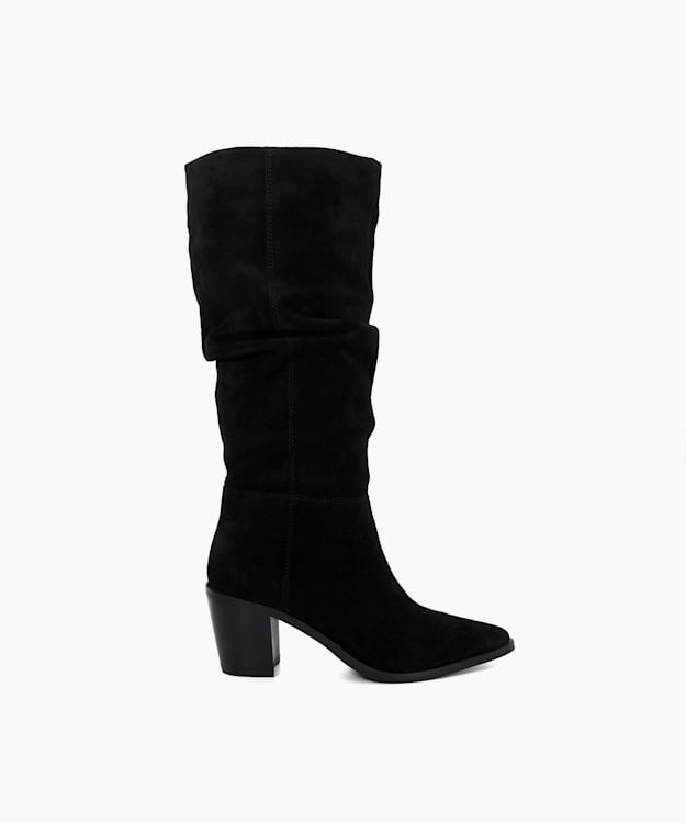 Troubles Black - Suede Knee High Western Boots