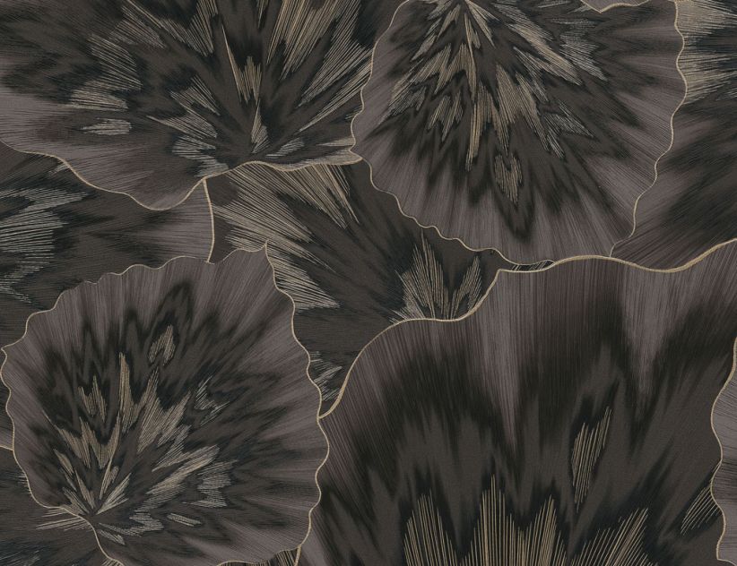 Vliestapete Blume Schwarz, Gold