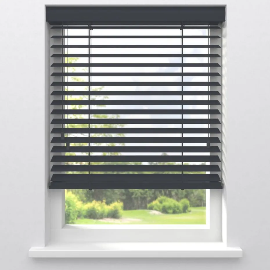 Kwantum Houten Jaloezieën | Jaloezieën | Fenstr Houten Jaloezie Hein  50mm Antraciet
