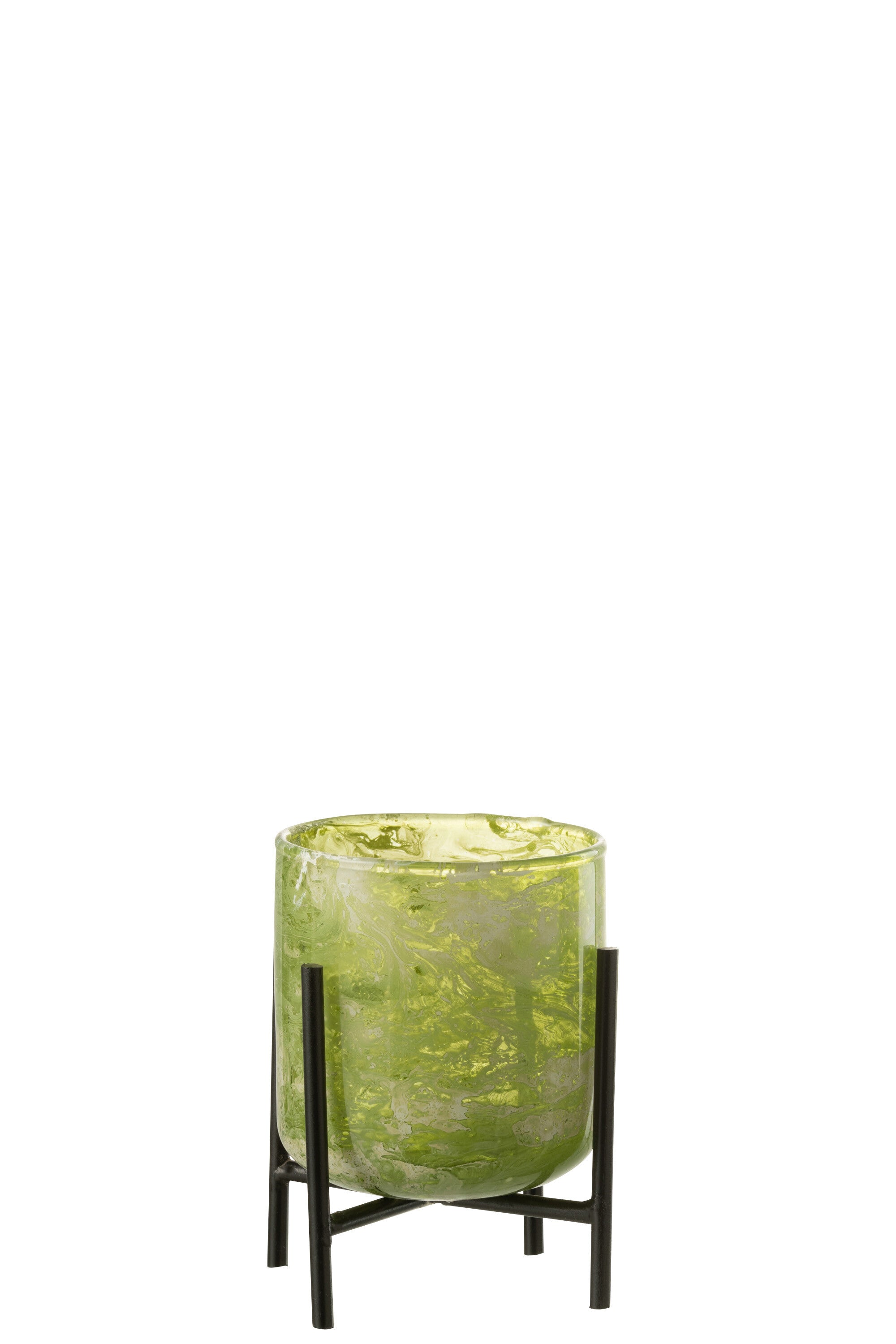 J-Line windlicht Staand Marmer - kaarshouder - glas/ijzer - groen - small