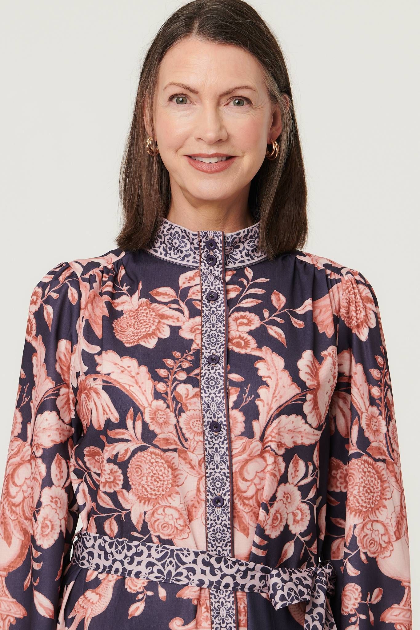 Izabel London Border Print High Neck Maxi Shirt Dress