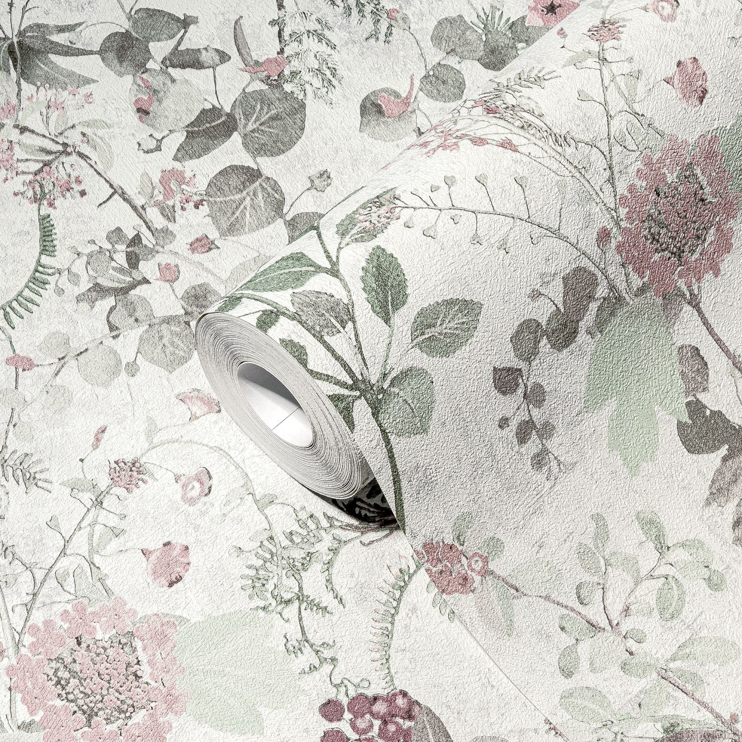A.S. Création behang bloemen wit, groen, lila paars en roze - 53 cm x 10.05 m - AS-388251