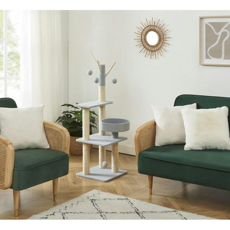 LYSSA - Arbre à chat tissu bouclette gris clair