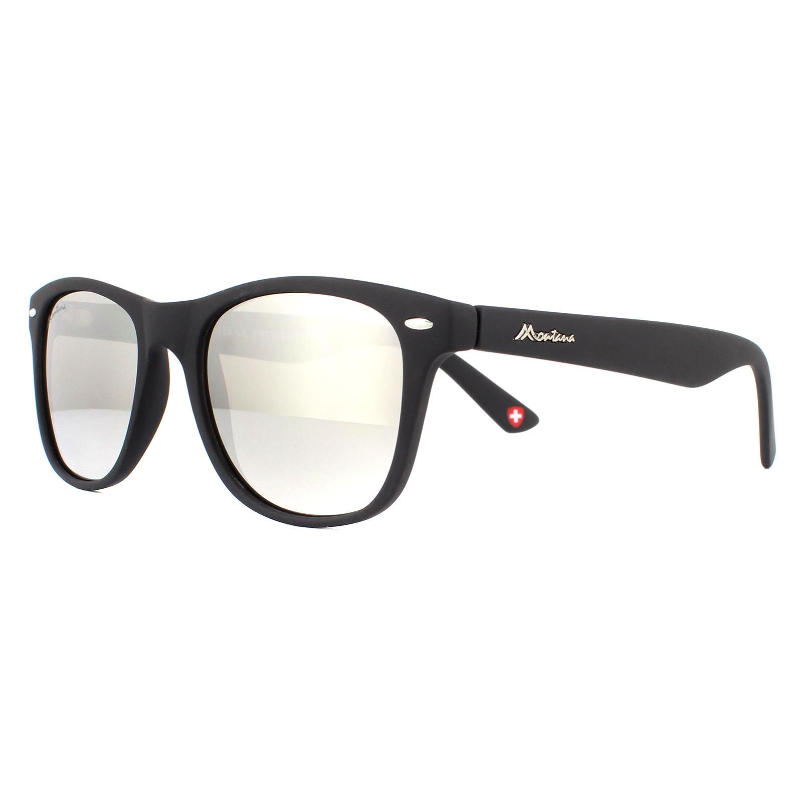 montana Rectangle Matte Black Rubbertouch Silver Mirror Sunglasses