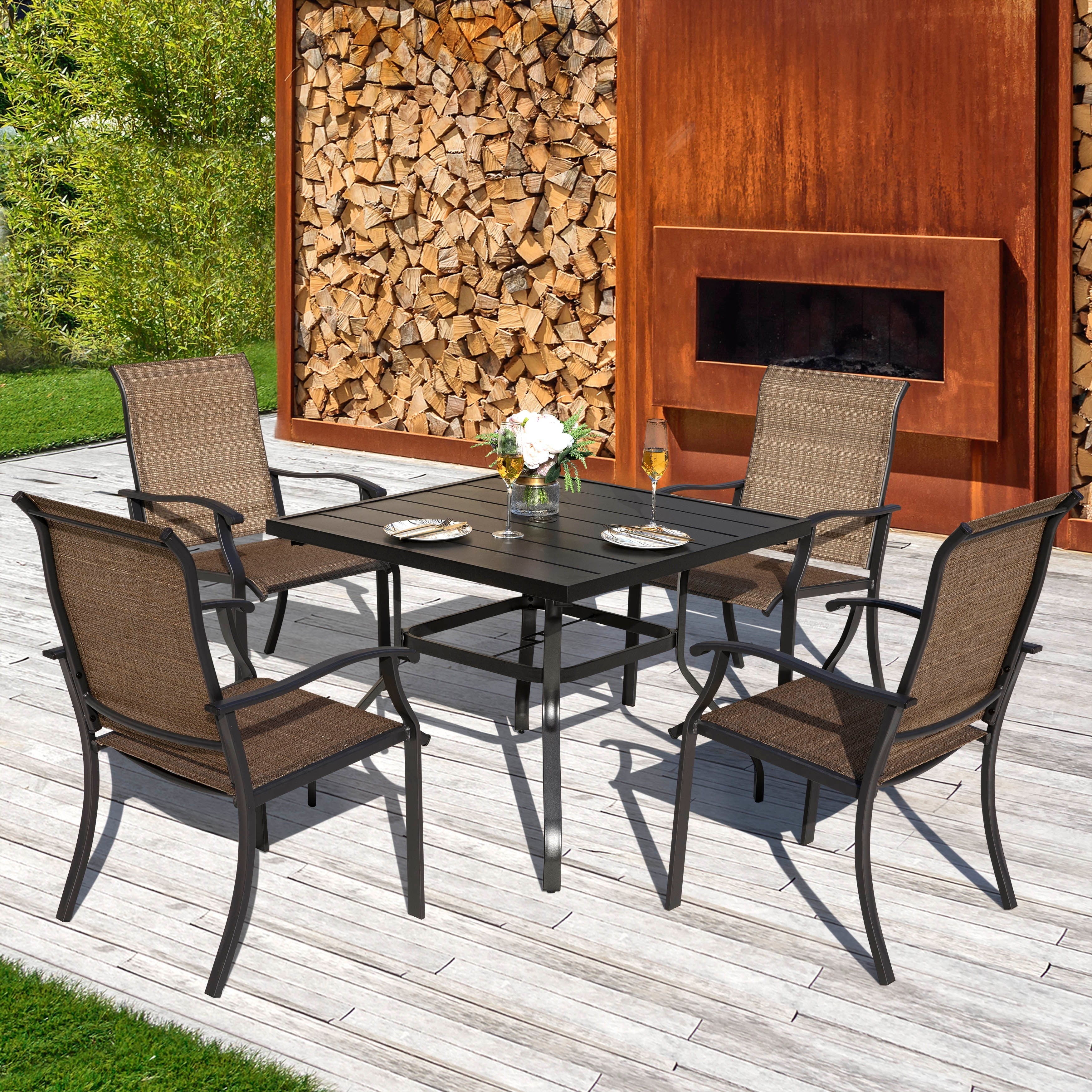 Outdoor 5-Piece Dining Set, Textilene Fabric, Powder-coated Iron Frame