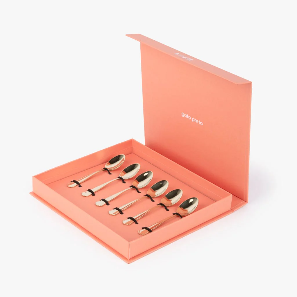 Conjunto 6 Colheres de Café em Aço Inox Dourado MARIE