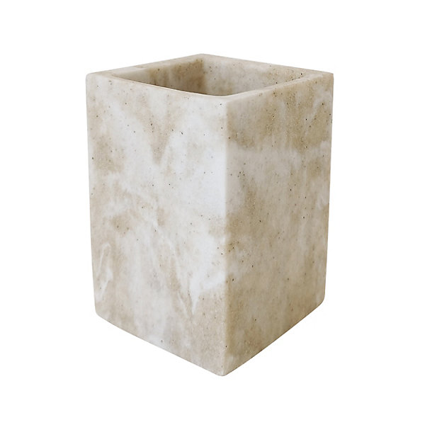 Gobelet salle de bain beige effet pierre en polyrésine, GoodHome Cenia