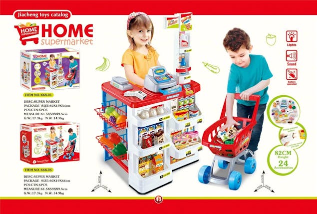 Children's Home Supermarket w/ Toy Cash Register, Trolly, Fruit & More