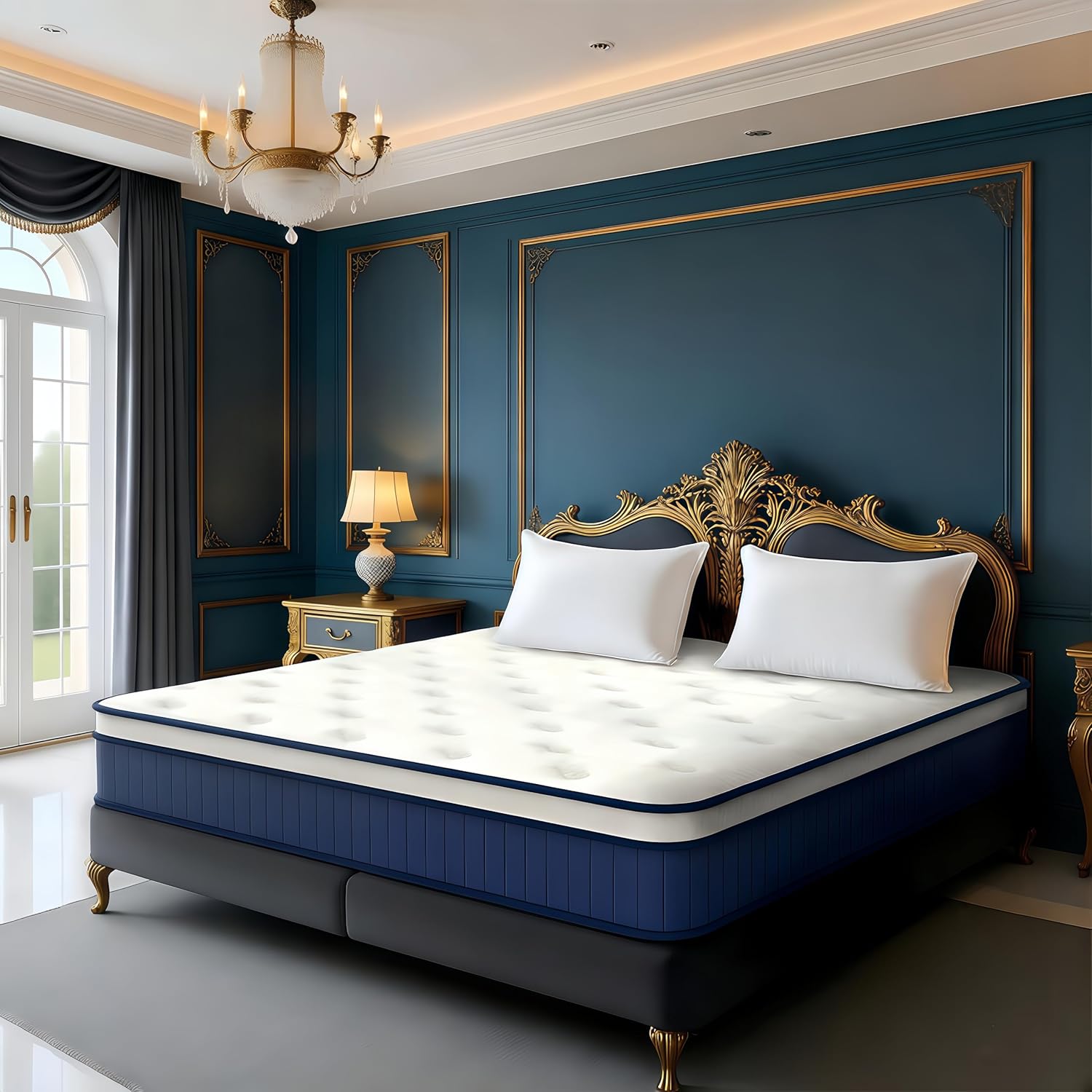 King Size Mattress 80 * 76 * 14 Inches Soft and Breathable Cotton Ergonomic Design Individually Pocketed Reinforced Springs All Around Quiet Sleep Comfort and Durable