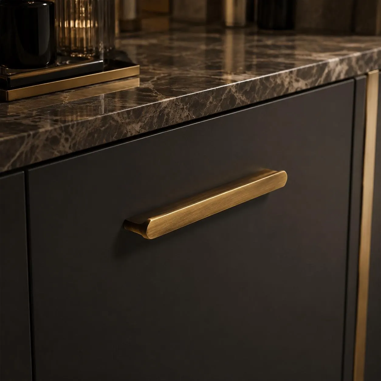 Minimalist Brass Cabinet Handle, Art Deco Drawer Pull, Vintage Luxury Wardrobe and Dresser Hardware