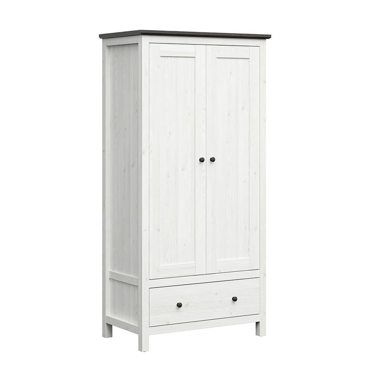 - Armoire 2 portes 1 tiroir blanc et naturel foncé