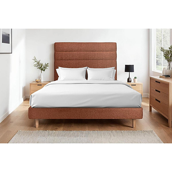 Lit avec tête de lit lignes bouclette et sommier kit- Lit en bois massif