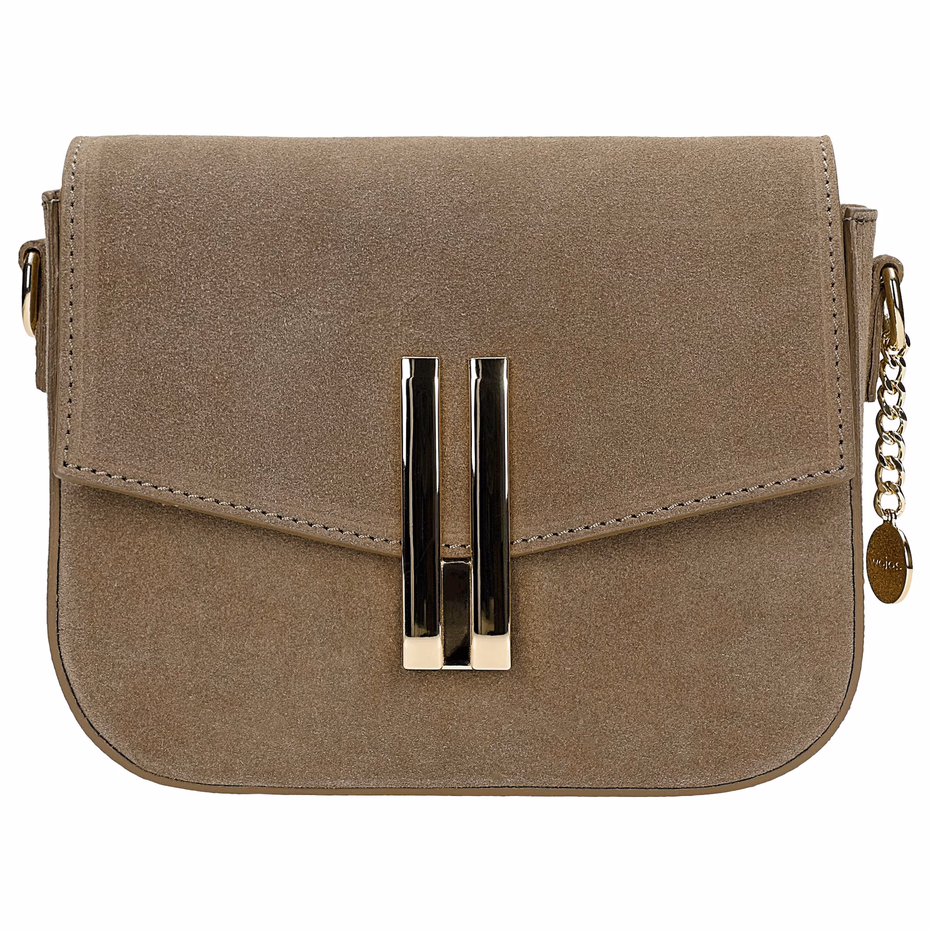 Beżowa torebka saddle bag z dwoiny ze złotymi elementami