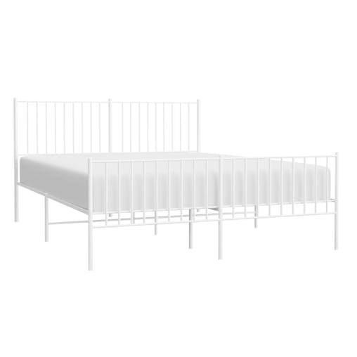 NNEVL Metal Bed Frame with Headboard and Footboard White 153x203 cm Queen