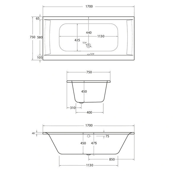 Whirlpool-Komplettset »Rosa«, BxHxL: 75 x 57 x 170 cm, weiß, Farblichttherapie