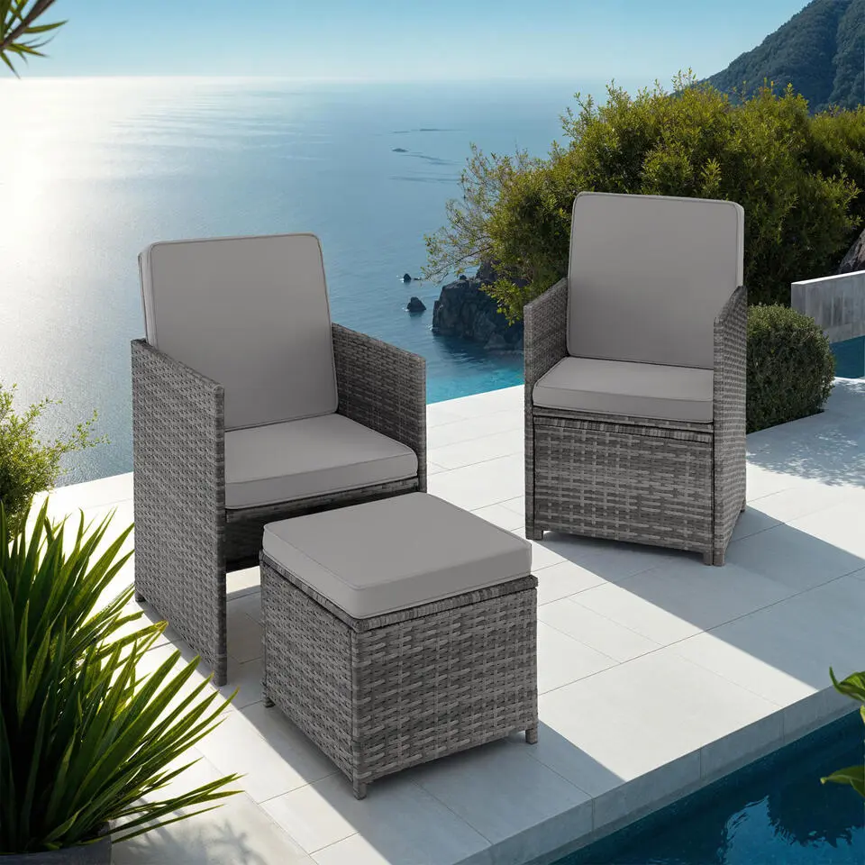 tectake - loungeset Palermo - wicker - grijs