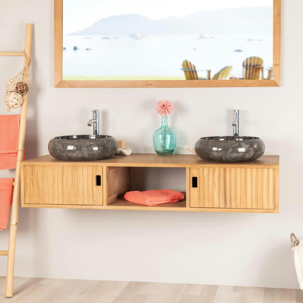 - Meuble de salle de bain suspendu sous vasque en teck L145cm