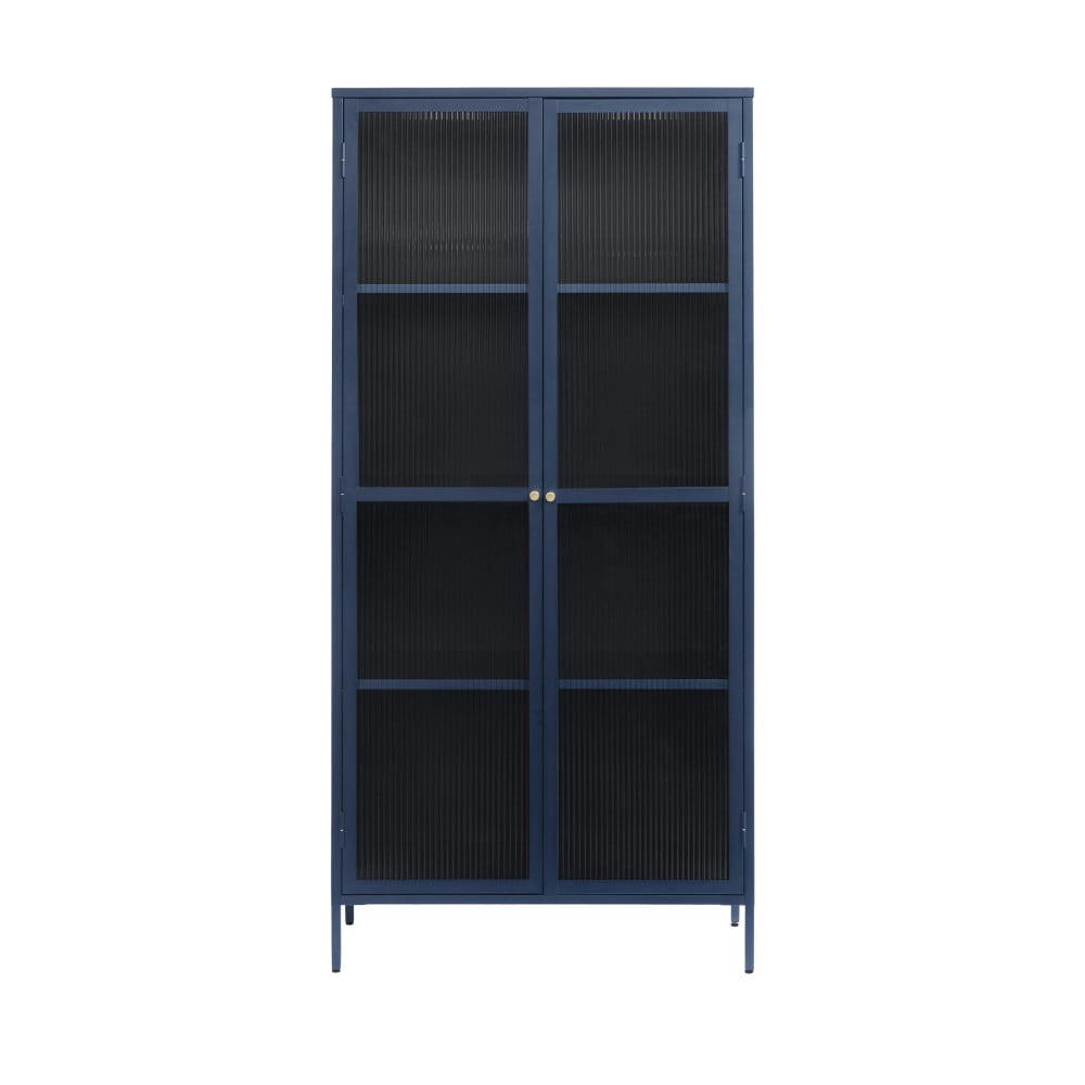 BJORN - Vaisselier 2 portes en verre stié et métal H190cm bleu