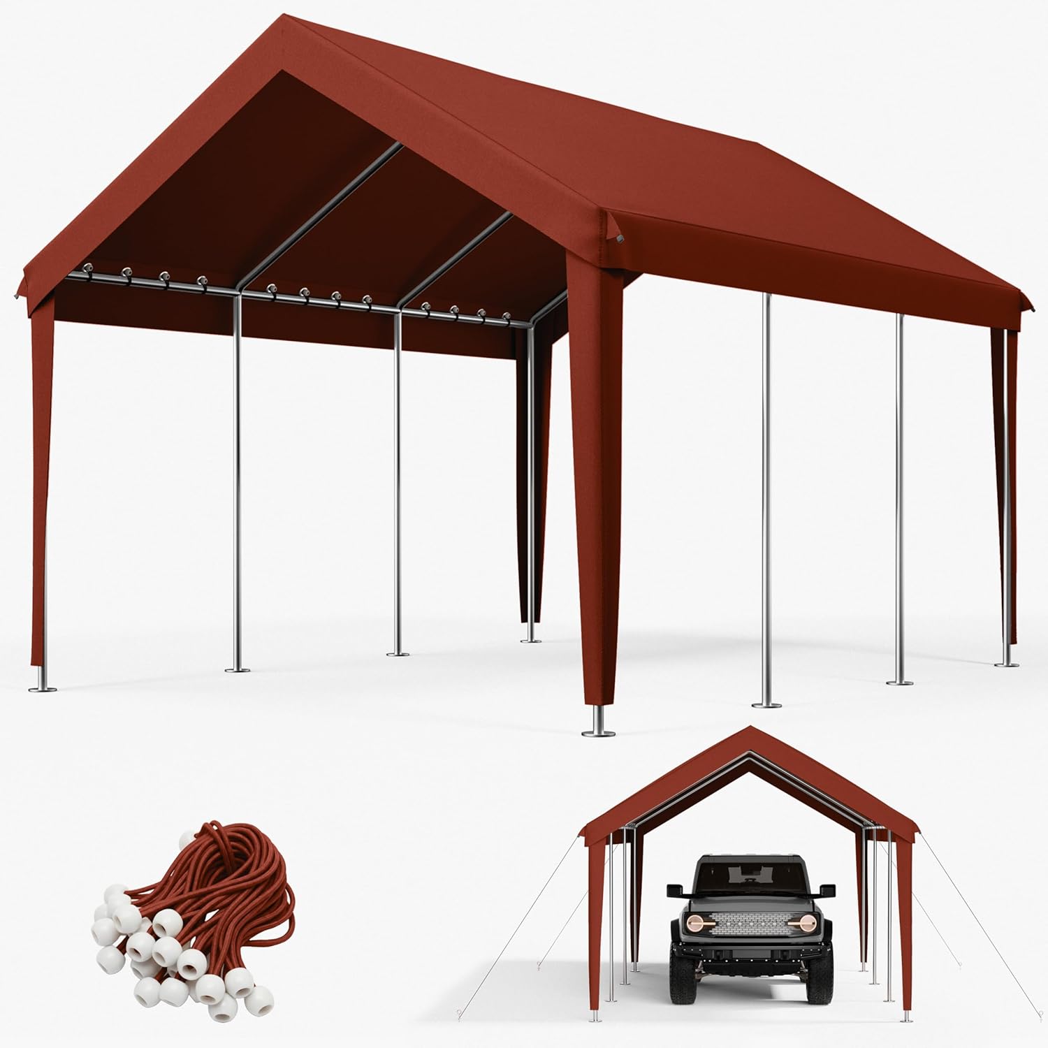 10 x 20 Ft Carport Replacement Cover, Heavy Duty Outdoor Car Tarp Canopy, Waterproof & UV Protected Tear Oxford Tarp with Ball Bungees (Frame is Not Included)