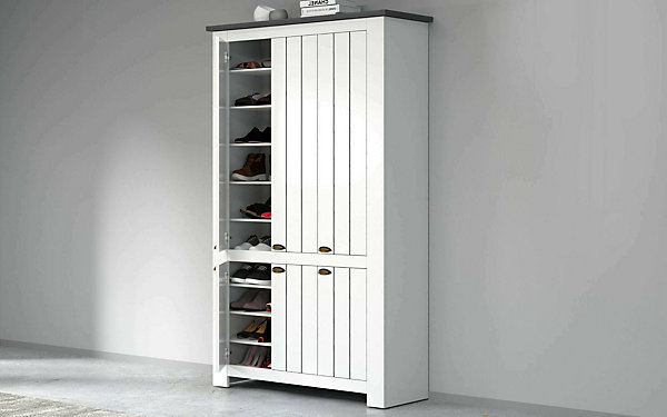 Meuble chaussures Dchristense, Meuble chaussures peu encombrante avec 6 portes, 114x42h200 cm, Blanc et Ardoise