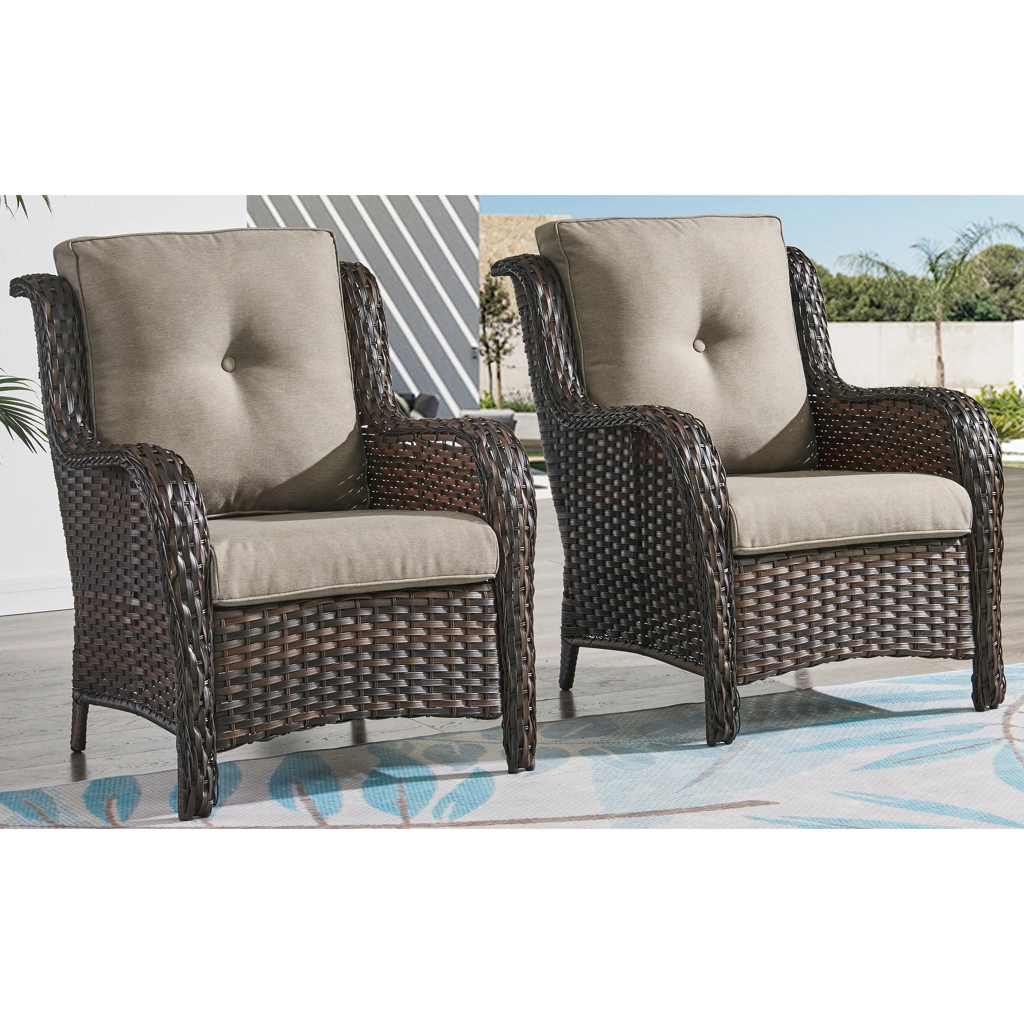 Gymojoy PE Rattan Wicker Chair Outdoor Patio Furniture Set of 2