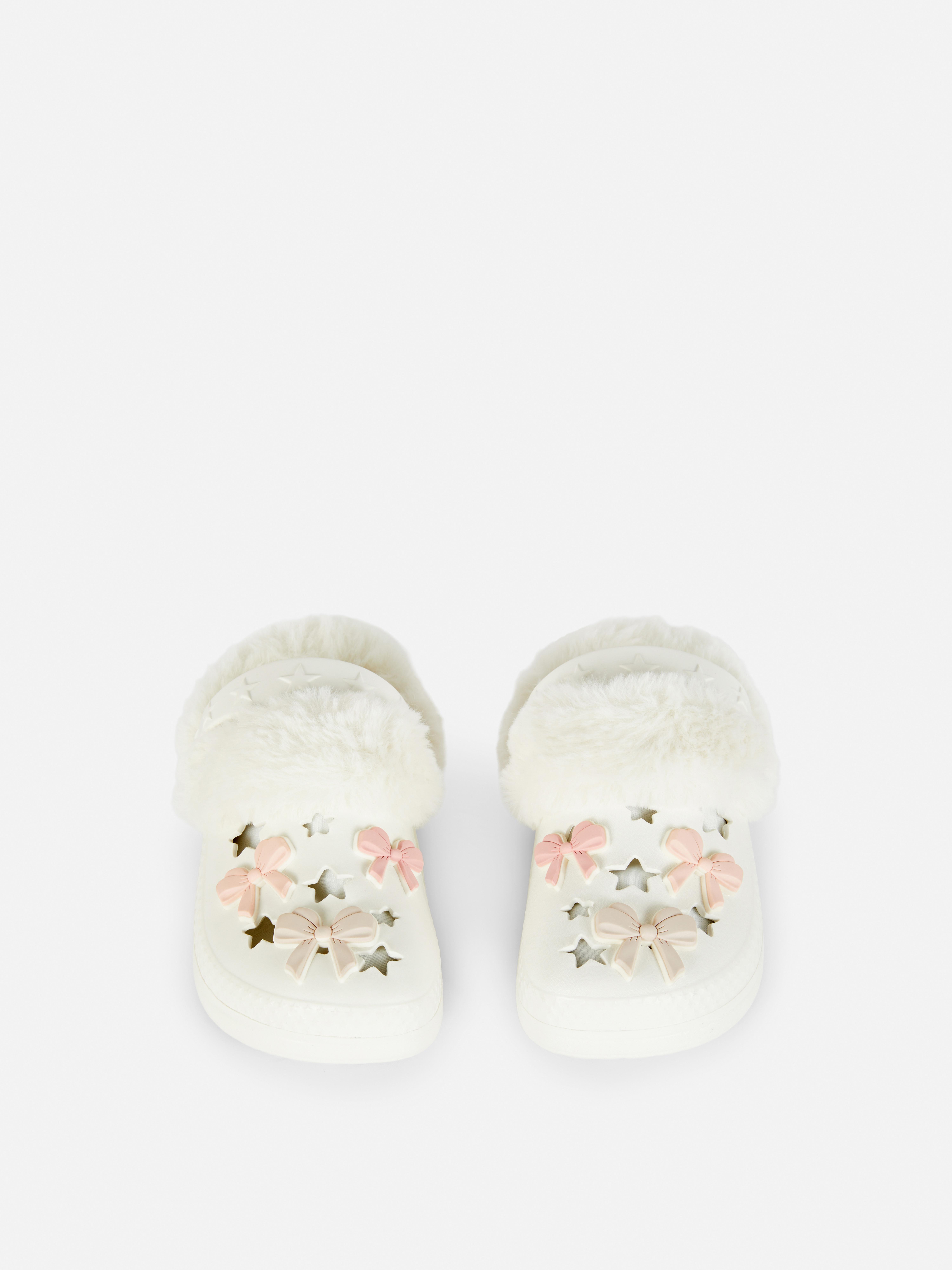 Bow Faux Fur Lined Clog Slippers