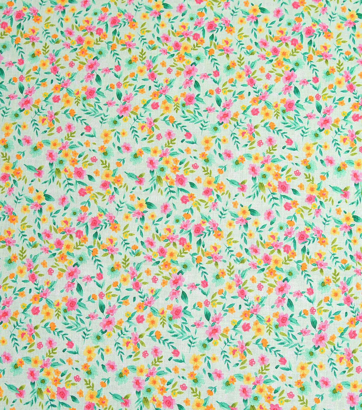 Floral on Light Green Easter Cotton Fabric