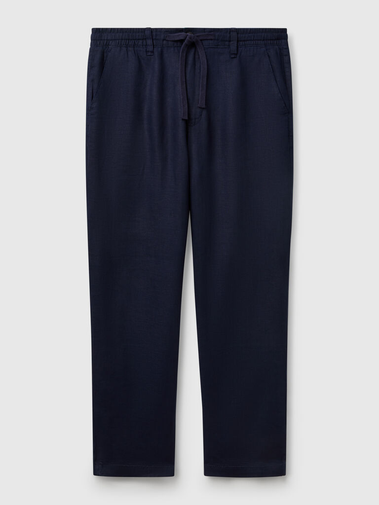 Trousers in pure linen with drawstring