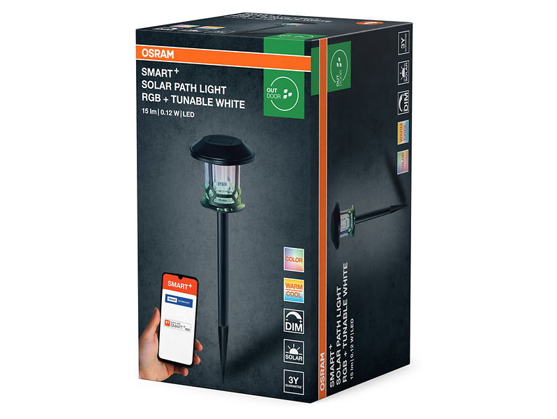 Lampa solarna Smart BT LED 56 cm z czujnikiem dnia i nocy czarna