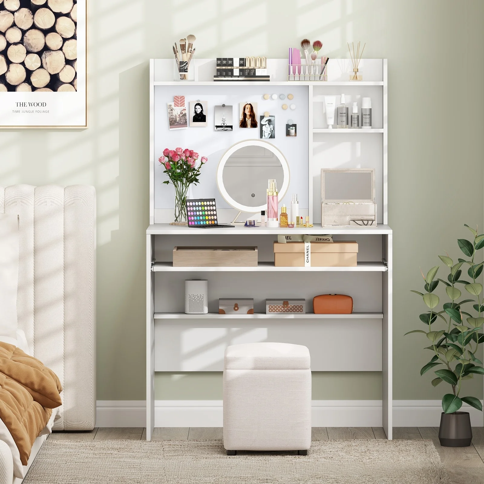 Computer Desk with Hutch and Magnetic Whiteboard for Home Office