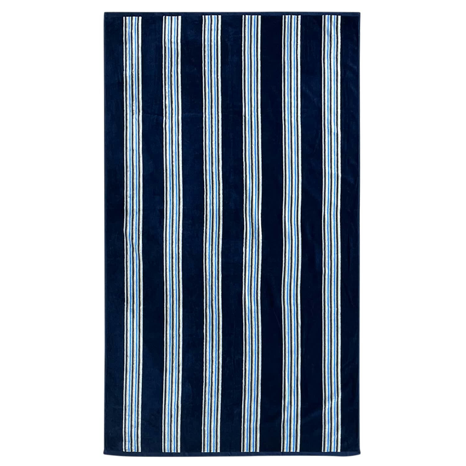 RAYURES - Serviette de plage éponge velours Milonga Bleu marine 90x170 400g/m²