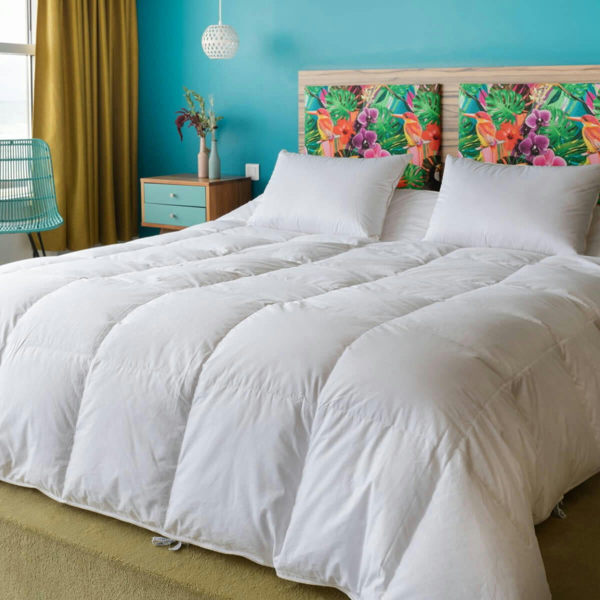 4 SAISONS - Couette naturelle 2 en 1 gonflante duvet d’oie et coton bio 140x200