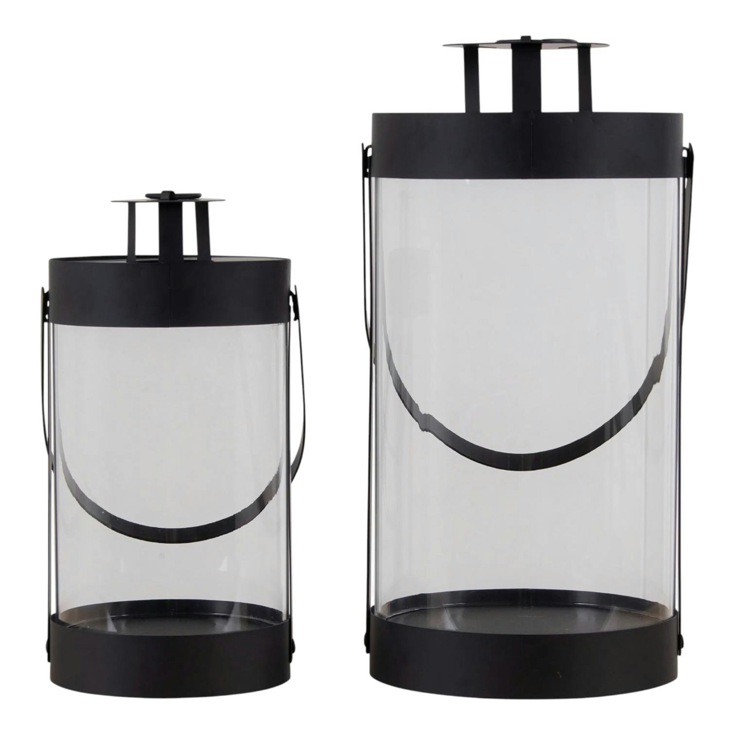 Lanterne décorative ronde métal noir et verre (lot de 2)