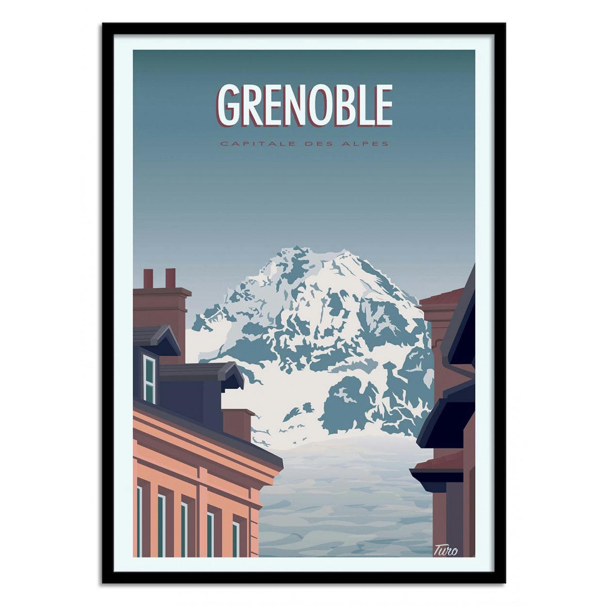 TUROMEMORIESSTUDIO - GRENOBLE - TURO - Affiche d'art avec Cadre bois noir - 50 x 70 cm