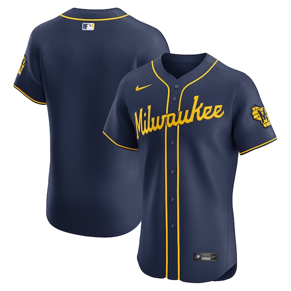Milwaukee Brewers Nike Alternate Vapor Premier Elite Patch Jersey - Navy