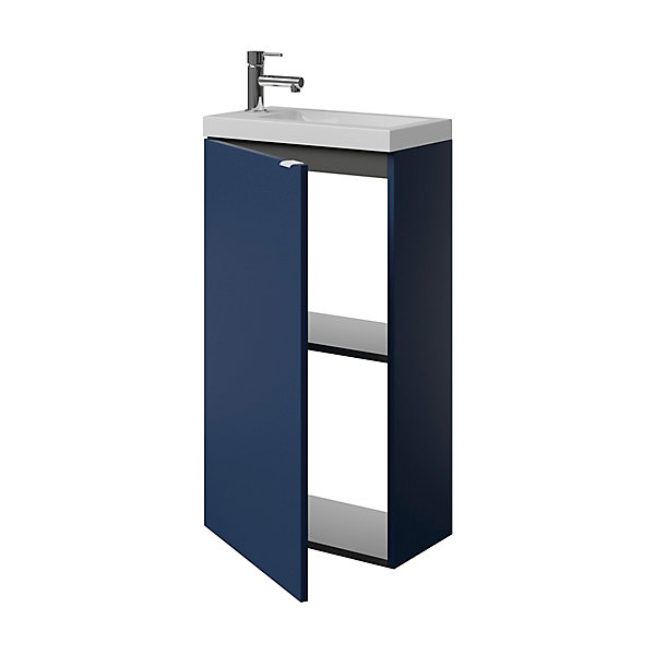 Meuble lave-mains à poser bleu nuit mat l.44 cm Imandra   plan vasque blanc résine Beni, GoodHome