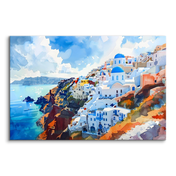 Obraz Akwarelowy Pejzaż Santorini 30x20cm