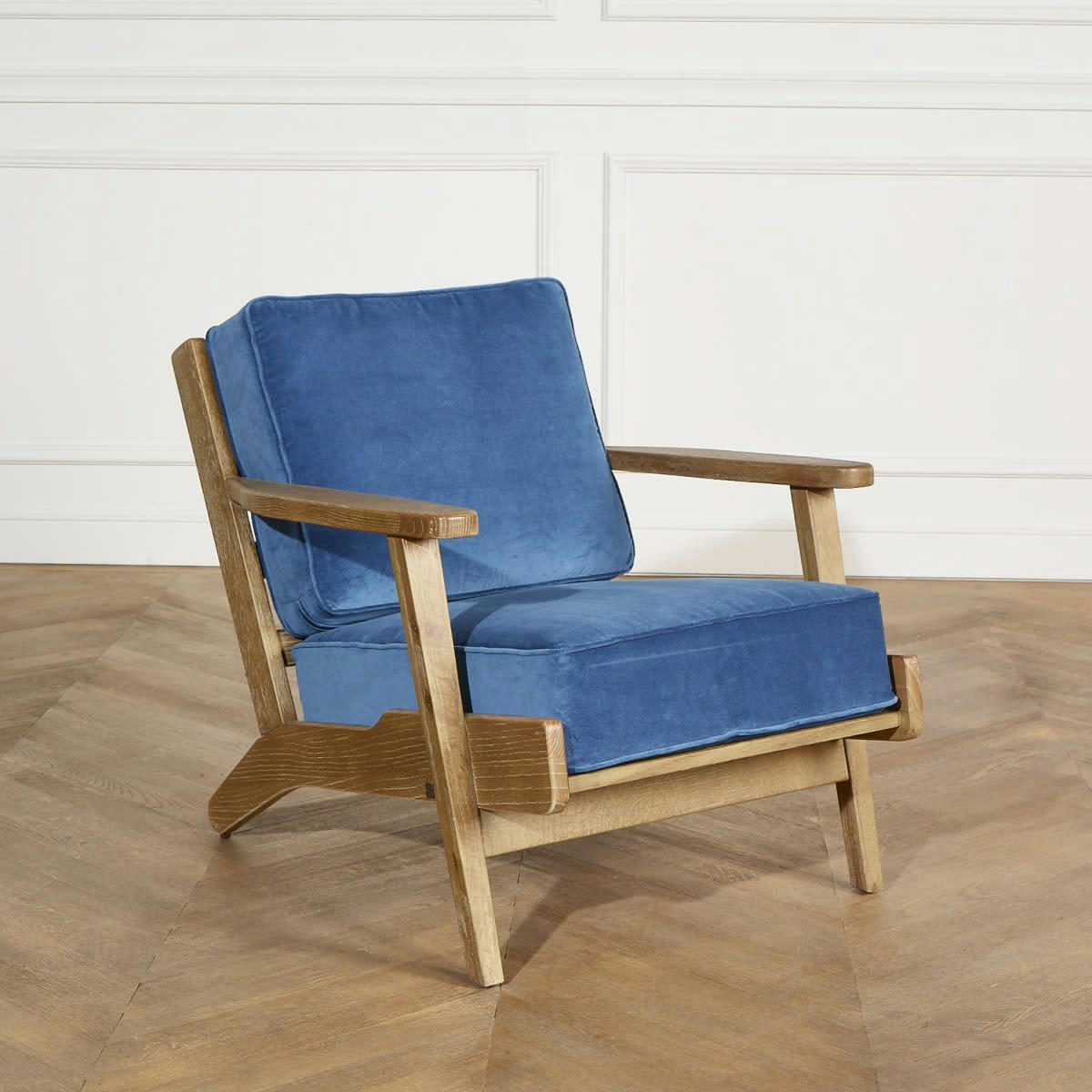 ALESIA - Fauteuil vintage lounge en chêne bleu